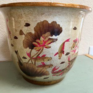 Medium Plant Vase with Koi Fish Design (8.5"H x 10.5"W) Indoor/ Outdoor